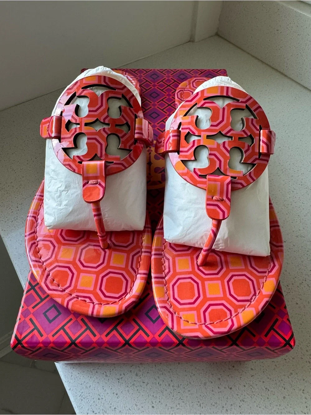 Tory Burch Miller Sandals - Vivid Orange Octagon